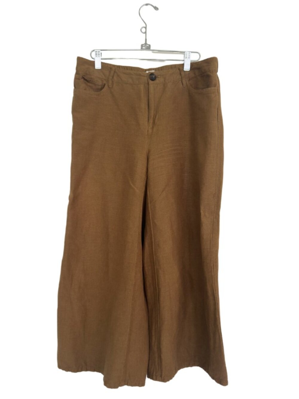 J. Jill Linen Blend Wide Leg Cropped Pants Brown Pull-On Style Casual Chic